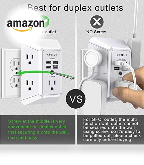 Surge Protector with 5 Outlet Extender and 4 USB Charging Ports — Power Solutions & Surge Protection, QINLIANF