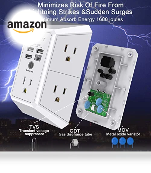 Surge Protector with 5 Outlet Extender and 4 USB Charging Ports — Power Solutions & Surge Protection, QINLIANF