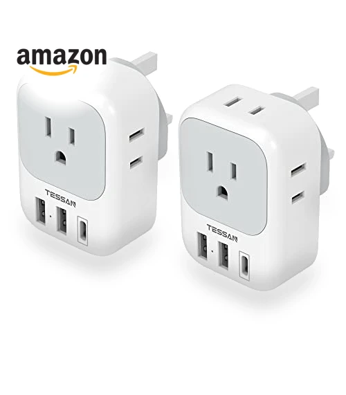 Travel Plug Adapter with 4 Outlets and 3 USB Ports — Charging Solutions, TESSAN