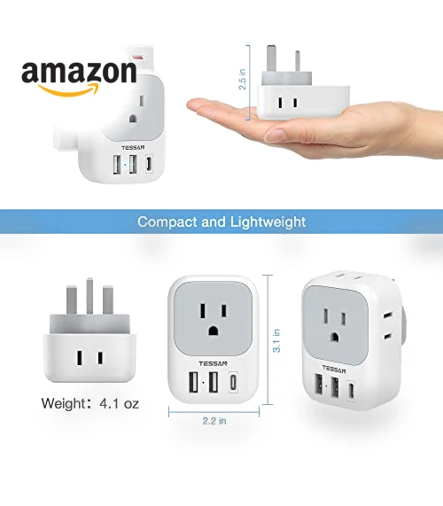 Travel Plug Adapter with 4 Outlets and 3 USB Ports — Charging Solutions, TESSAN