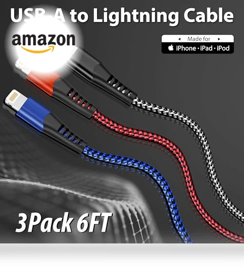 USB Lightning Cable 3 Pack 6FT — Lightning, Longlidie