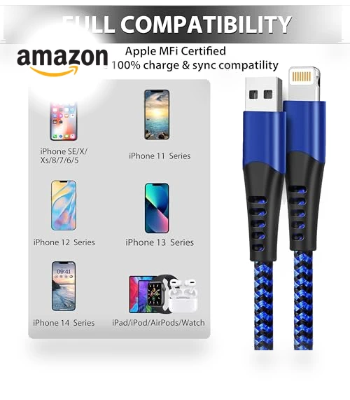 USB Lightning Cable 3 Pack 6FT — Lightning, Longlidie
