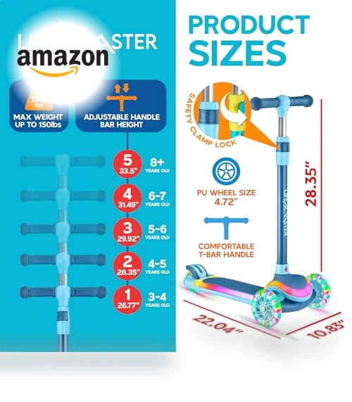 3-Wheel Kids Scooter with Multi-Color Lights — Push Scooters, Lifemaster
