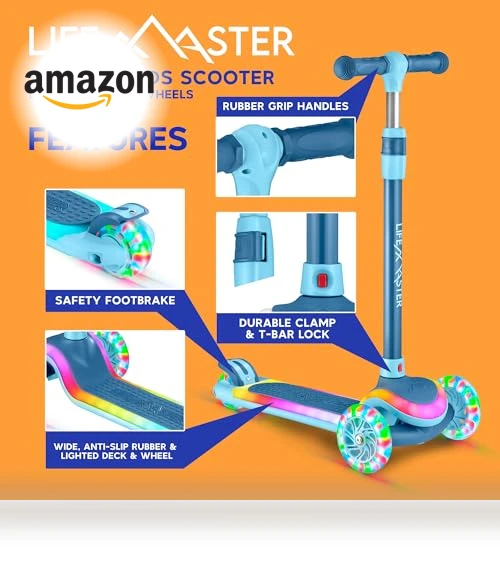 3-Wheel Kids Scooter with Multi-Color Lights — Push Scooters, Lifemaster
