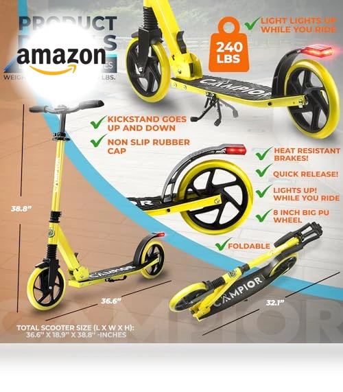 Foldable Kick Scooter with Adjustable Handlebar — Push Scooters, Campior