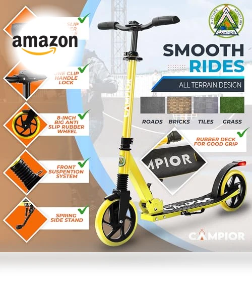 Foldable Kick Scooter with Adjustable Handlebar — Push Scooters, Campior