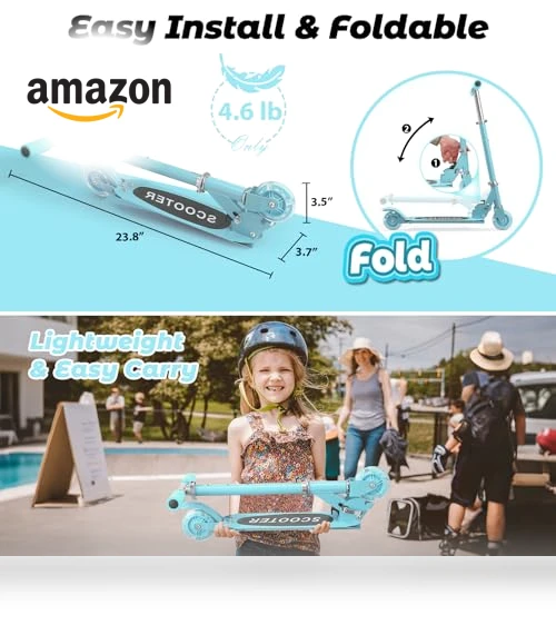 Foldable Kick Scooter with Light Up Wheels — Push Scooters, Feblomst