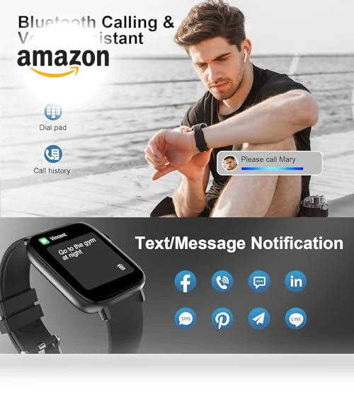 Smart Fitness Tracker Watch with Bluetooth Call — Smartwatches, PJYUBVOR