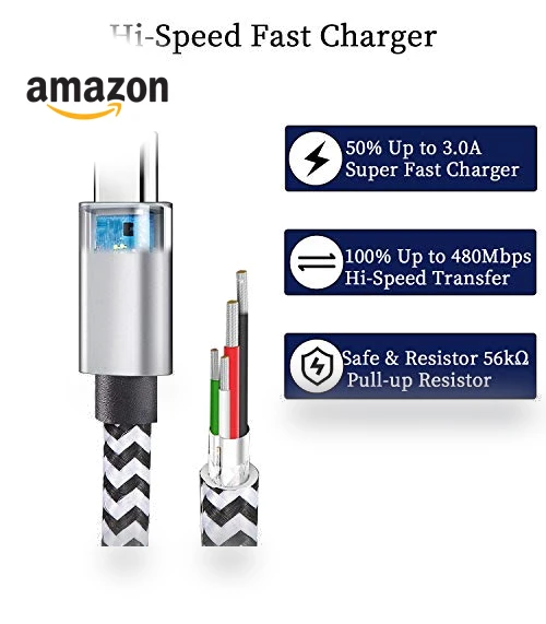 USB Type C Cable, 5 Pack (6FT) Nylon Braided 3A Fast Charging Cord — Charging Solutions, QQLIKE
