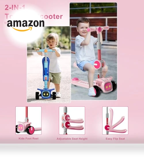 2-in-1 Scooters Kids 3 Wheel Kick Scooter — Push Scooters, Keamaidy