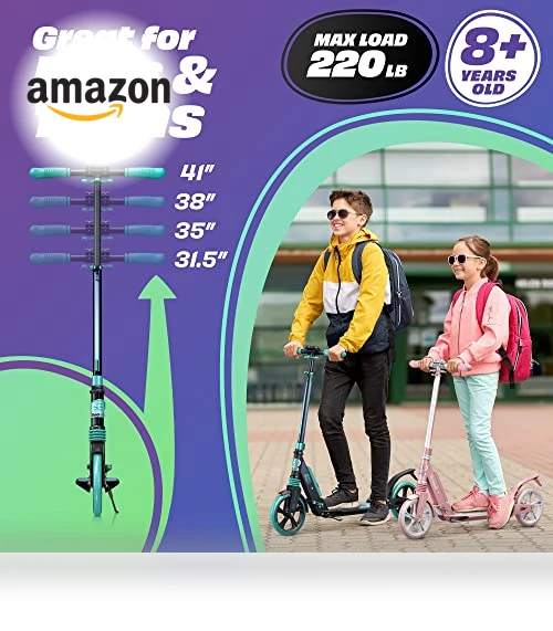Adjustable Height Folding Scooter with Large Wheels — Push Scooters, SKIDEE