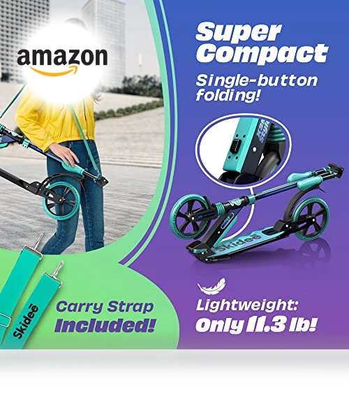 Adjustable Height Folding Scooter with Large Wheels — Push Scooters, SKIDEE
