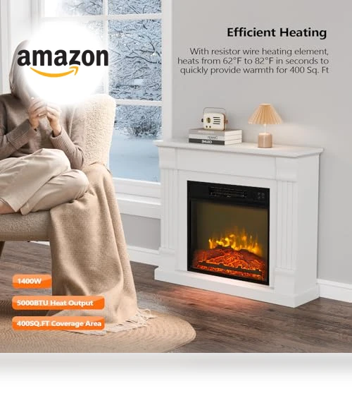 Electric Fireplace with Mantel — Tabletop Fireplaces, ROVSUN