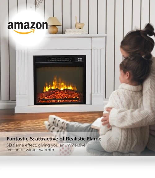 Electric Fireplace with Mantel — Tabletop Fireplaces, ROVSUN