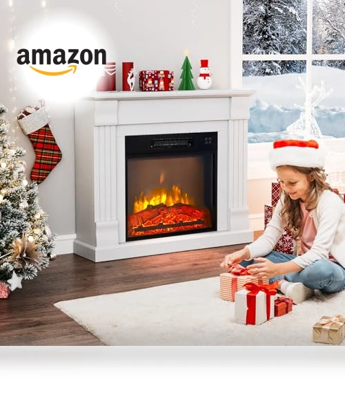 Electric Fireplace with Mantel — Tabletop Fireplaces, ROVSUN