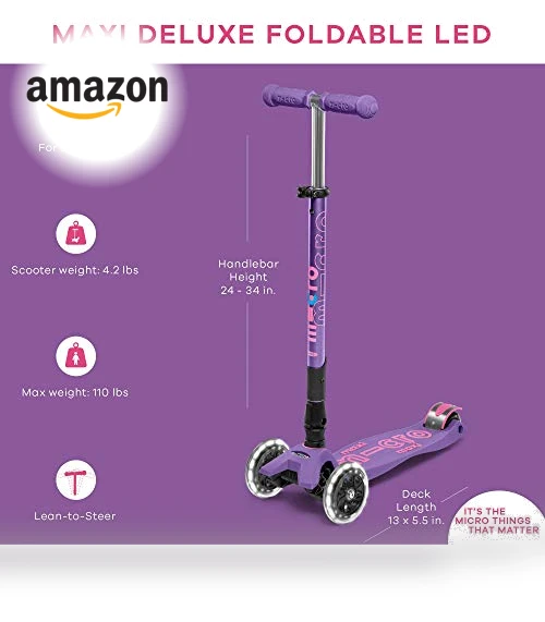 Foldable LED Scooter with Light-Up Wheels — Push Scooters, Micro