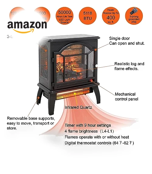 Freestanding Electric Fireplace Heater — Portable Heating Solutions, KOFOHON
