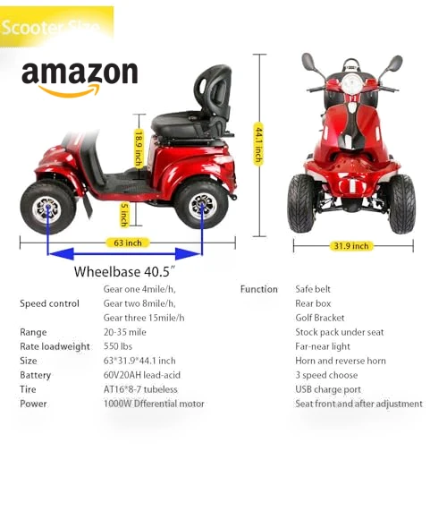 Heavy Duty 4-Wheel 3-Speed Medical Electric Golf Mobility Scooter — Push Scooters, Xmatch