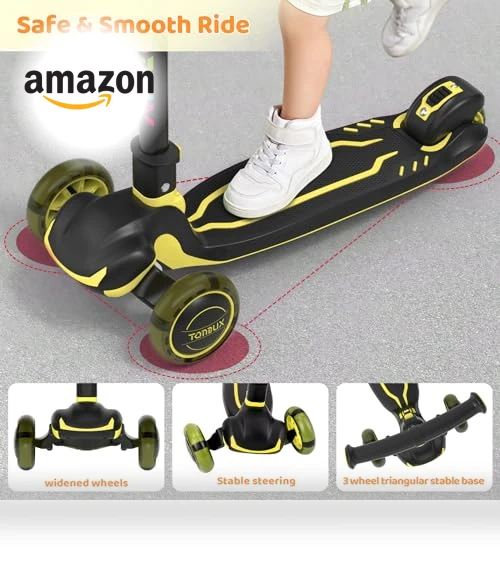 Light Up 3 Wheel Kick Scooter for Kids — Push Scooters, TONBUX