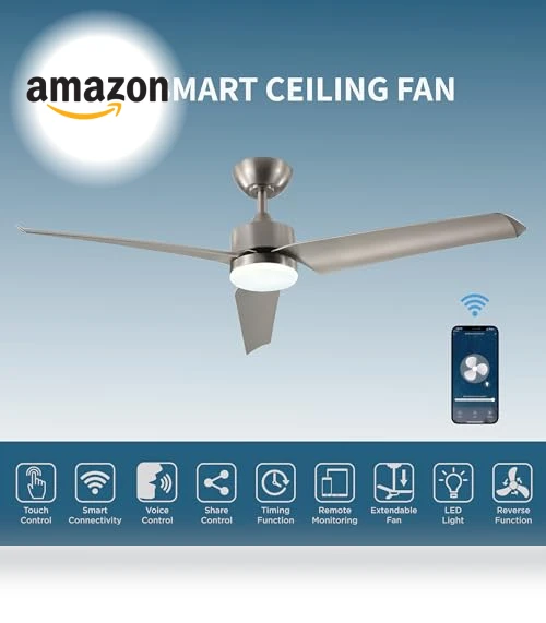 Modern All Seasons Smart Ceiling Fan with LED Lights — Ceiling Fan Wall Controls, Promounts