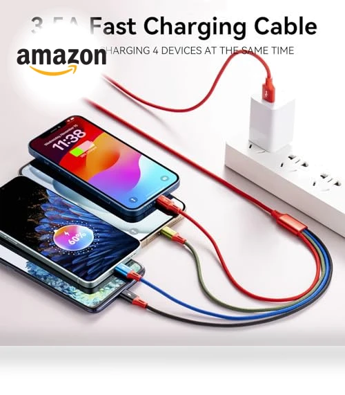 Multi USB Charging Cable 4A, 4-in-1 Braided Charging Cord — Chargers & Cables, Minlu
