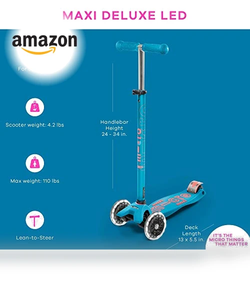 Three Wheeled Lean-to-Steer Scooter with Light-Up Wheels — Push Scooters, Micro