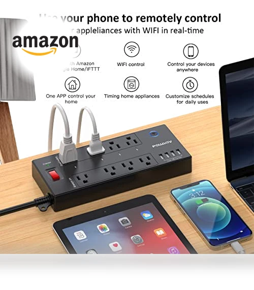 WiFi Surge Protector with Smart Outlets and USB Ports — Power Solutions & Surge Protection