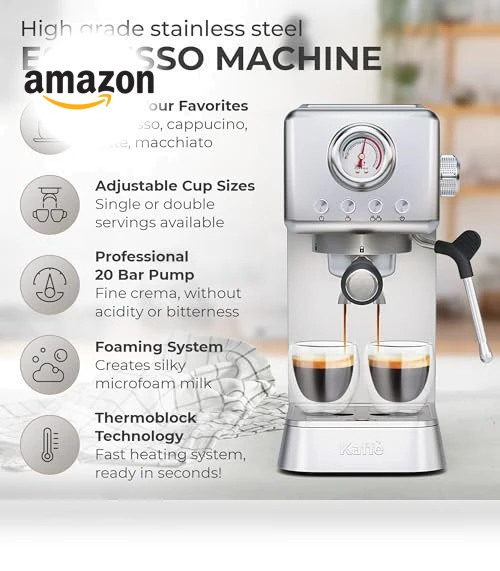 20 Bar Espresso Machine with Premium Accessories & Milk Frothing Steamer — Coffee & Espresso Combos, Kaffè