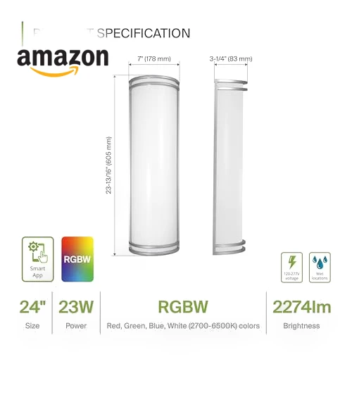 24 Inch Smart RGBW LED Outdoor & Indoor Wall Mount Light Fixture — Garden Illumination, ASD