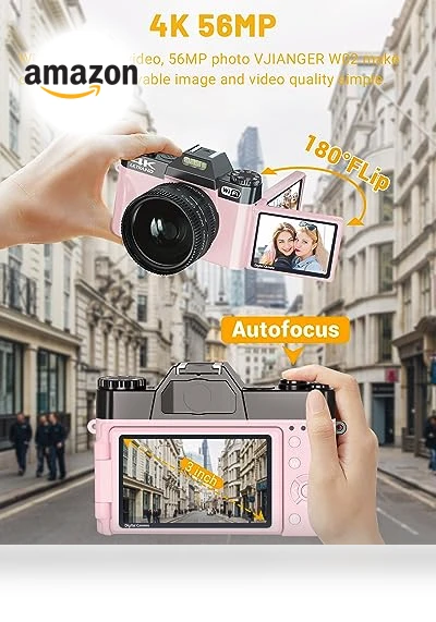 Digital Camera for Photography 4K 56MP Vlogging Camera for YouTube — Mirrorless Cameras, VJIANGER