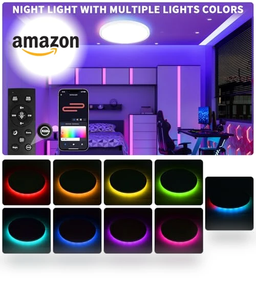 Flush Mount Ceiling Light Fixtures with Remote Control & Night Lights — Close To Ceiling, Highxin