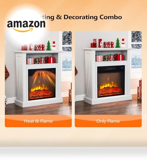 Freestanding Electric Fireplace Stove Space Heater with Realistic Flame — Tabletop Fireplaces, Bonnlo