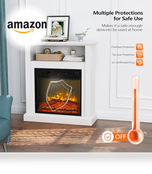 Freestanding Electric Fireplace Stove Space Heater with Realistic Flame — Tabletop Fireplaces, Bonnlo