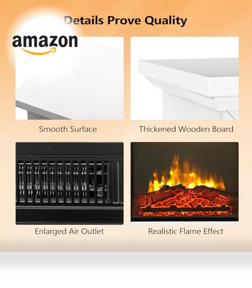 Freestanding Electric Fireplace Stove Space Heater with Realistic Flame — Tabletop Fireplaces, Bonnlo