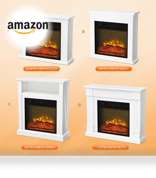 Freestanding Electric Fireplace Stove Space Heater with Realistic Flame — Tabletop Fireplaces, Bonnlo