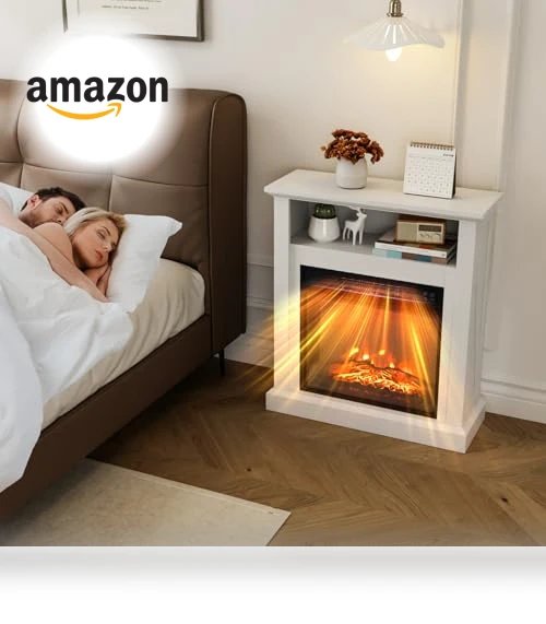 Freestanding Electric Fireplace Stove Space Heater with Realistic Flame — Tabletop Fireplaces, Bonnlo