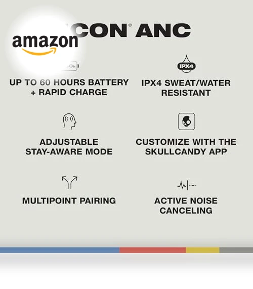 On-Ear Active Noise Cancelling Wireless Bluetooth Headphones — In-Ear Headphones, Skullcandy