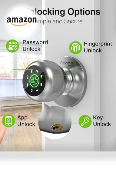 Smart Door Knob Fingerprint Door Lock — Smart Home Security, GHome Smart