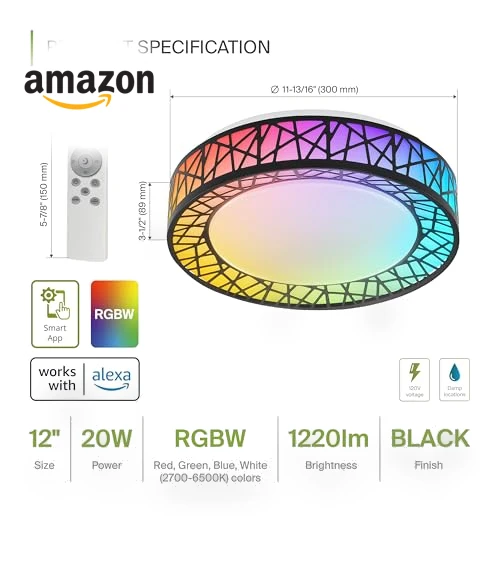 Smart RGBW Flush Mount Ceiling Light — LED, ASD