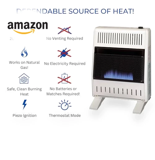 Ventless Natural Gas Blue Flame Space Heater with Thermostat Control — Portable Heating Solutions, ProCom