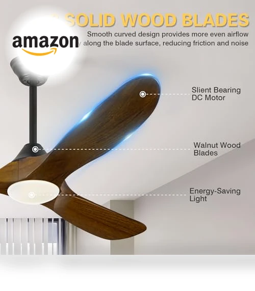 Wood Ceiling Fan with Light — Ceiling Fan Wall Controls, WANGOFUN