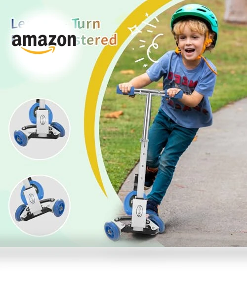 Foldable Three Wheel Lean-to-Steer Scooter for Kids — Electric Vehicles, VUGHIUA