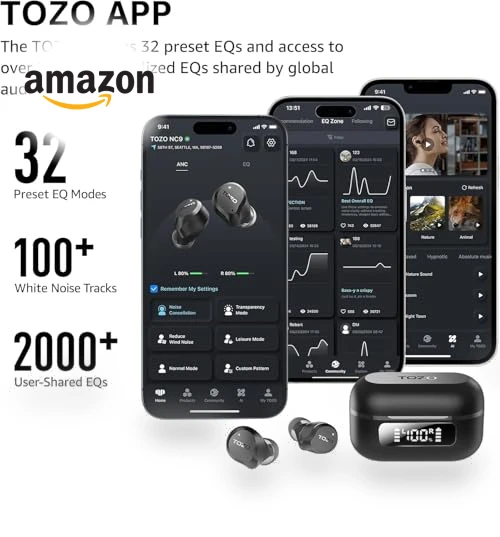 Hybrid Active Noise Cancelling Wireless Earbuds — In-Ear Headphones, TOZO