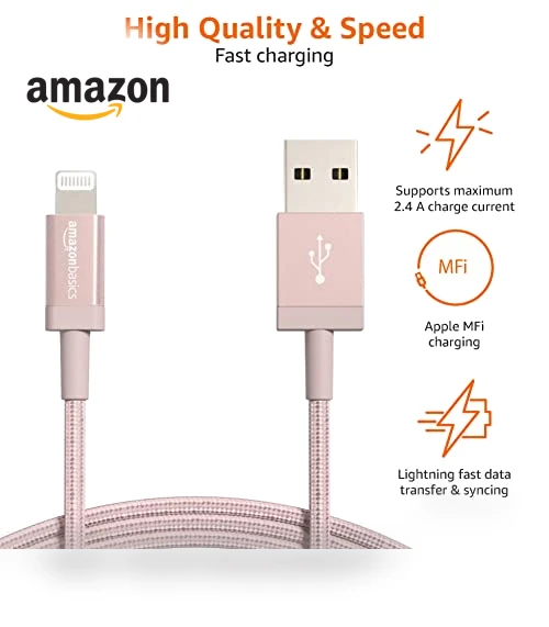 Nylon USB-A to Lightning Charger Cable — Chargers & Cables, Amazon Basics