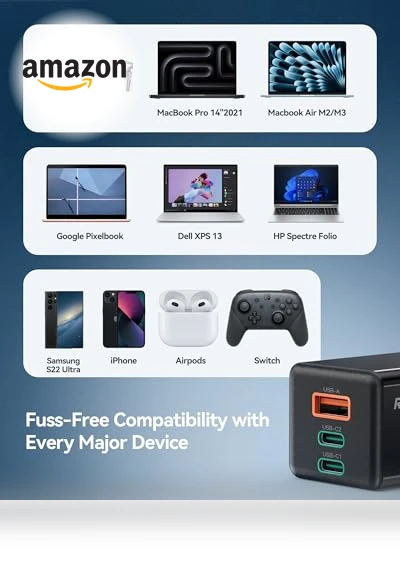 3-Port GaN Fast Charger Block — Chargers & Adapters, Ruko