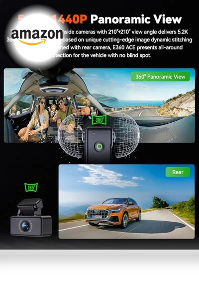 5.2K 360° Panoramic WiFi Dash Cam — Rearview Cameras for Cars, VANTRUE