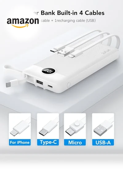 Portable Charger Power Bank with Built-in Cables — Charging Solutions, VRURC