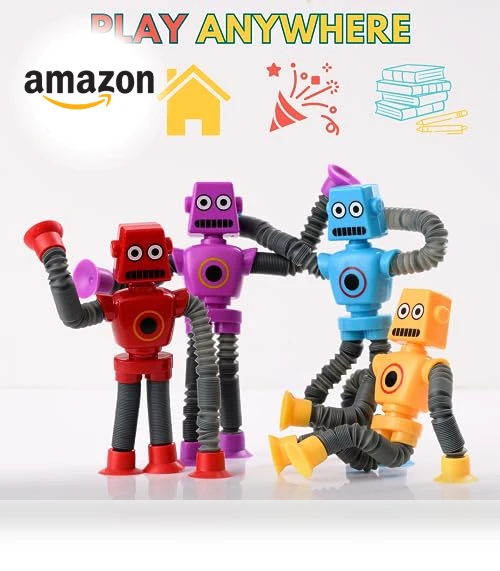 Sensory Robot Toys 4pk - Top Pop Tubes Fidget — Stress Relievers, NUTTY TOYS