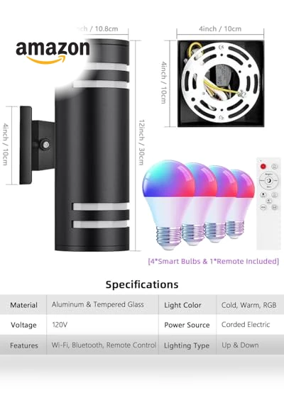 Smart Dusk to Dawn Outdoor Lighting RGB Color Changing Porch Lights — Outdoor Security & Flood Lighting, KIZON