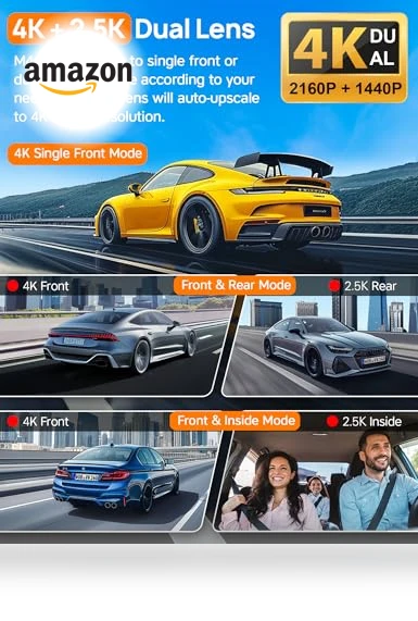 Triple Channel Dash Cam with WiFi 6 — Rearview Cameras for Cars, Icesky